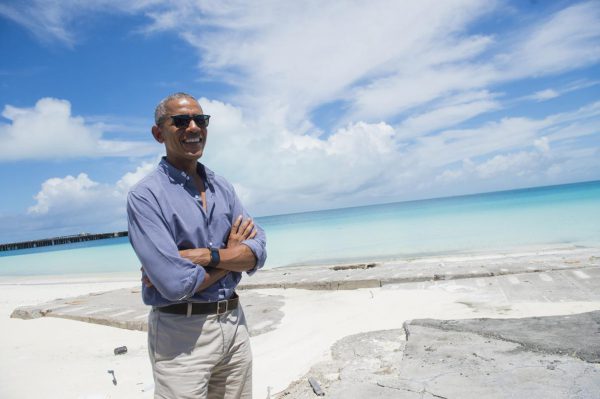 President Obama on the Midway Atoll. Photo courtesy of National Geographic)